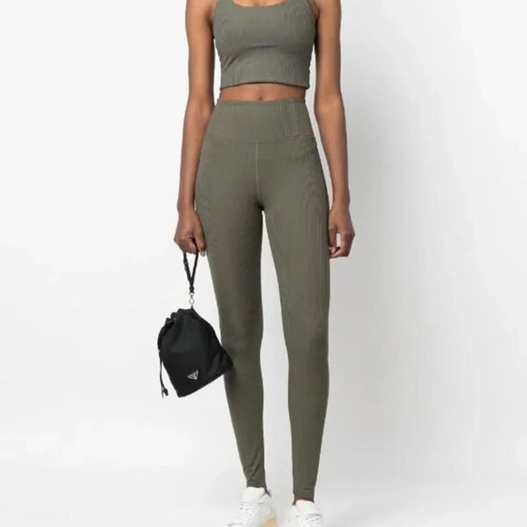 Girlfriend Collective Green Ribbed High Rise Leggings - Picture 1 of 5
